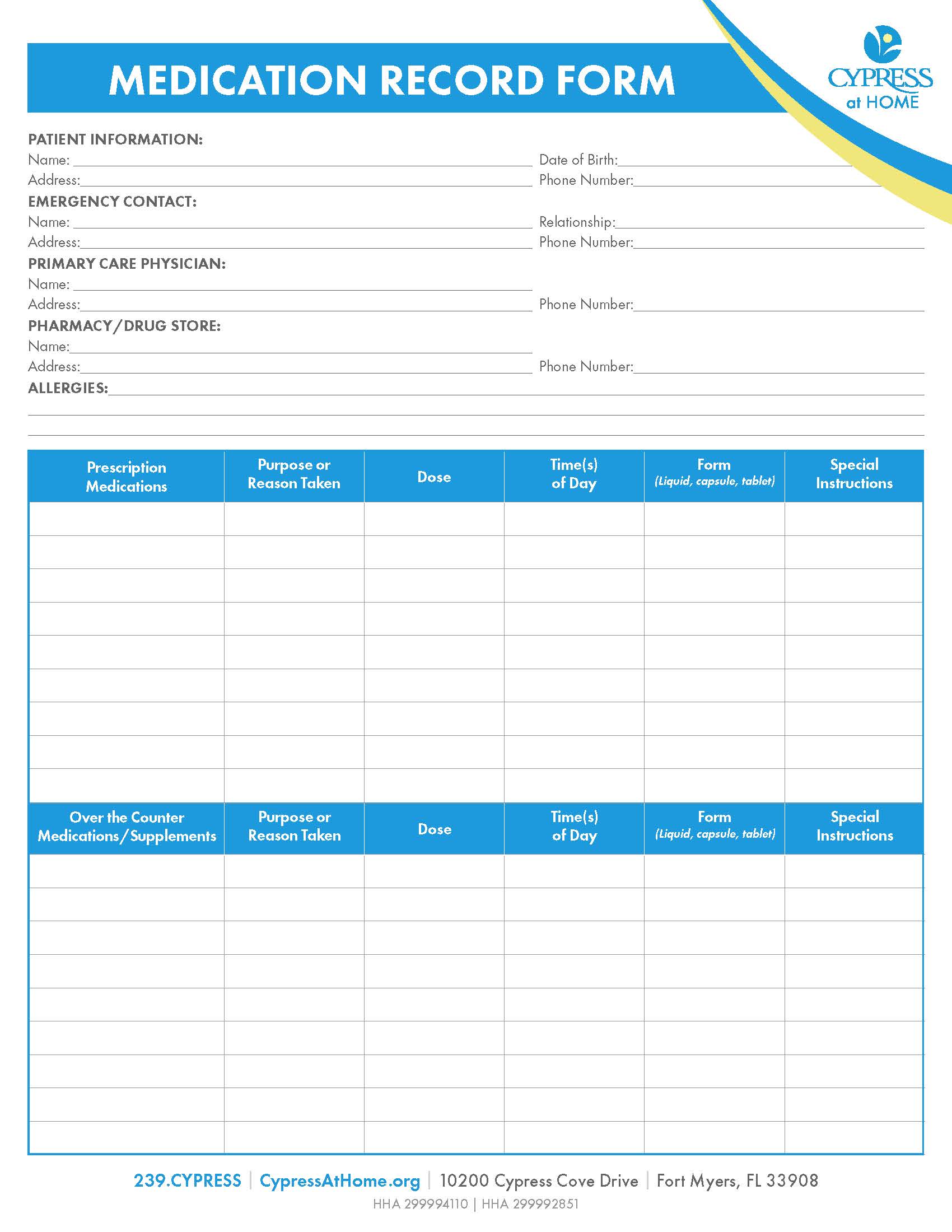 easy to use medication record form